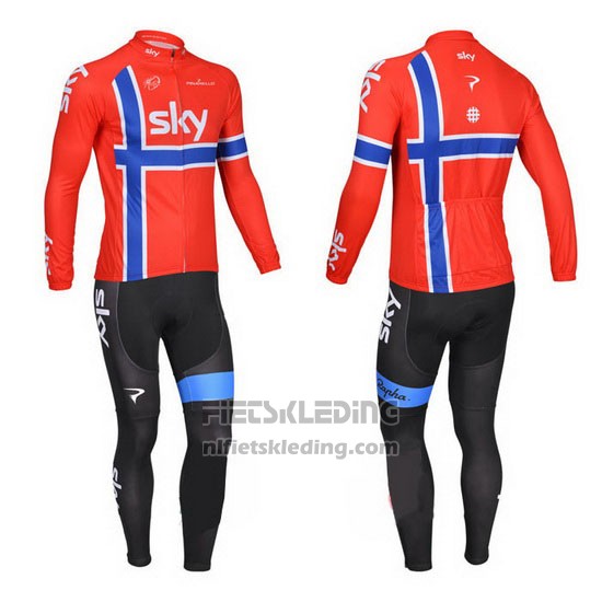 2013 Fietskleding Sky Kampioen Noorwegen Blauw en Rood Lange Mouwen en Koersbroek